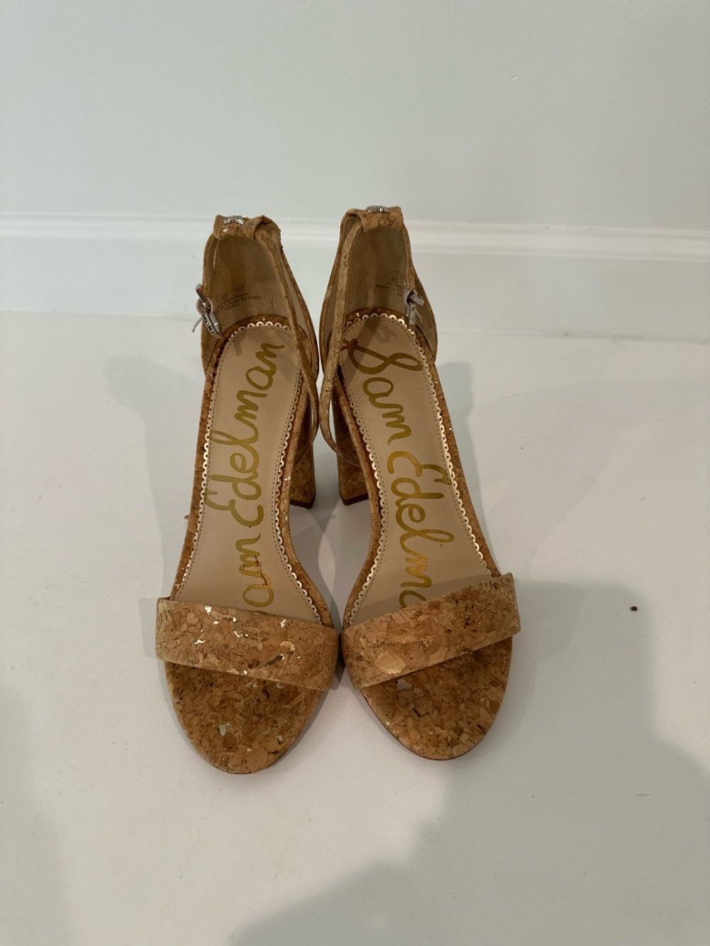 Sam Edelman Cork Ankle-Strap Block Heel Sandals in Natural Tan
